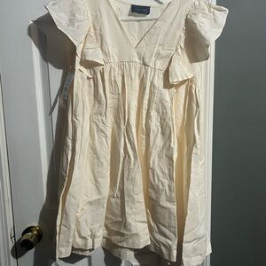 Elegant Cream Flutter Sleeve Dress